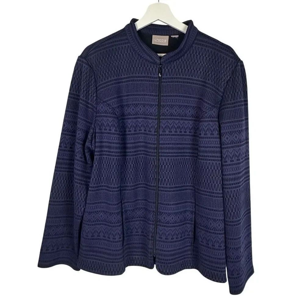 Chico's Purple Black Zig Zag Print Full Zip Jacket size 16